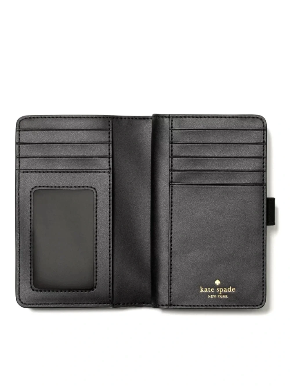 New Kate Spade Signature Spade Flower Medium Compact Bifold Wallet Black - Picture 2 of 3
